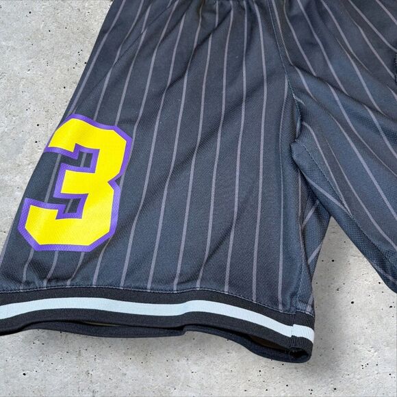 Los Angeles Lakers 23 Black Pinstripe NBA Shorts Men’s Small Elastic Waist - Picture 5 of 9